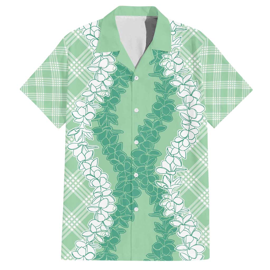 Hawaii Aloha Plumeria Lei Mint Palaka Family Matching Off Shoulder Short Dress and Hawaiian Shirt LT7 Dad's Shirt - Short Sleeve Mint - Polynesian Pride