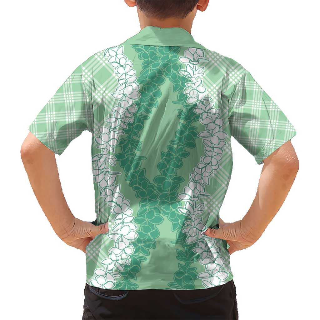 Hawaii Aloha Plumeria Lei Mint Palaka Family Matching Short Sleeve Bodycon Dress and Hawaiian Shirt LT7 - Polynesian Pride