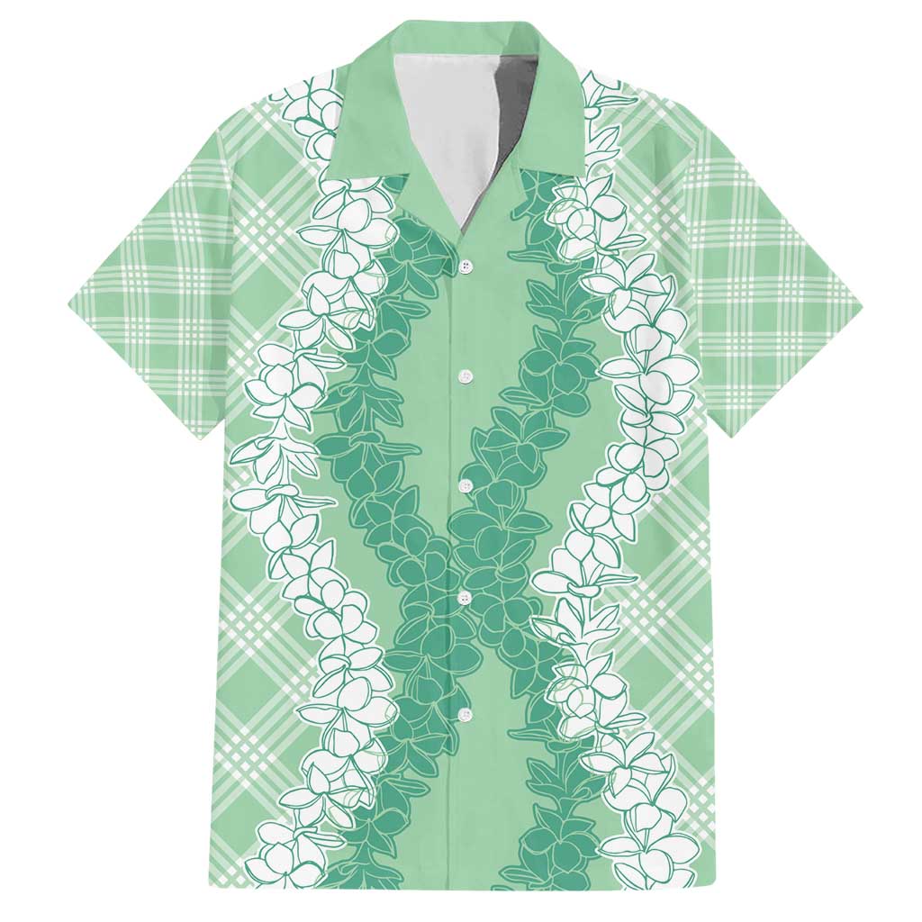 Hawaii Aloha Plumeria Lei Mint Palaka Family Matching Short Sleeve Bodycon Dress and Hawaiian Shirt LT7 Dad's Shirt - Short Sleeve Mint - Polynesian Pride
