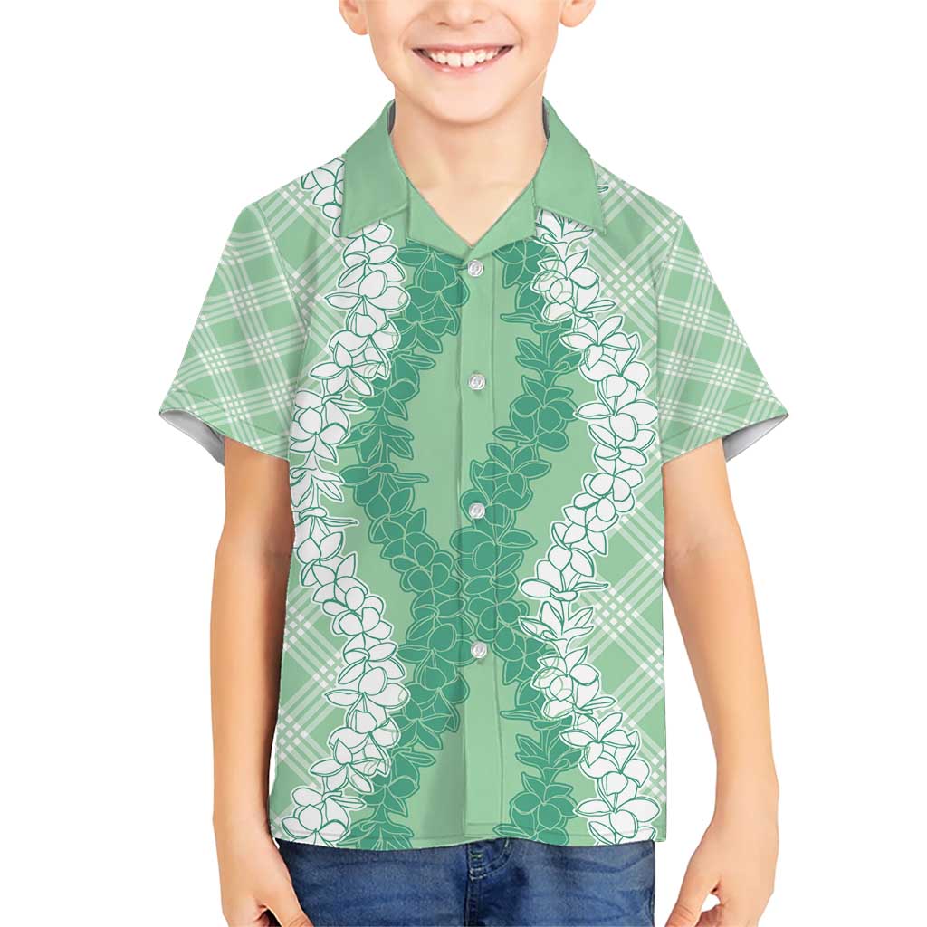 Hawaii Aloha Plumeria Lei Mint Palaka Family Matching Short Sleeve Bodycon Dress and Hawaiian Shirt LT7 Son's Shirt Mint - Polynesian Pride