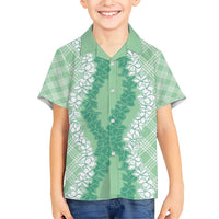 Hawaii Aloha Plumeria Lei Mint Palaka Family Matching Short Sleeve Bodycon Dress and Hawaiian Shirt LT7 Son's Shirt Mint - Polynesian Pride