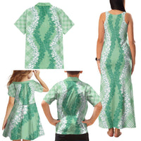 Hawaii Aloha Plumeria Lei Mint Palaka Family Matching Tank Maxi Dress and Hawaiian Shirt LT7 - Polynesian Pride