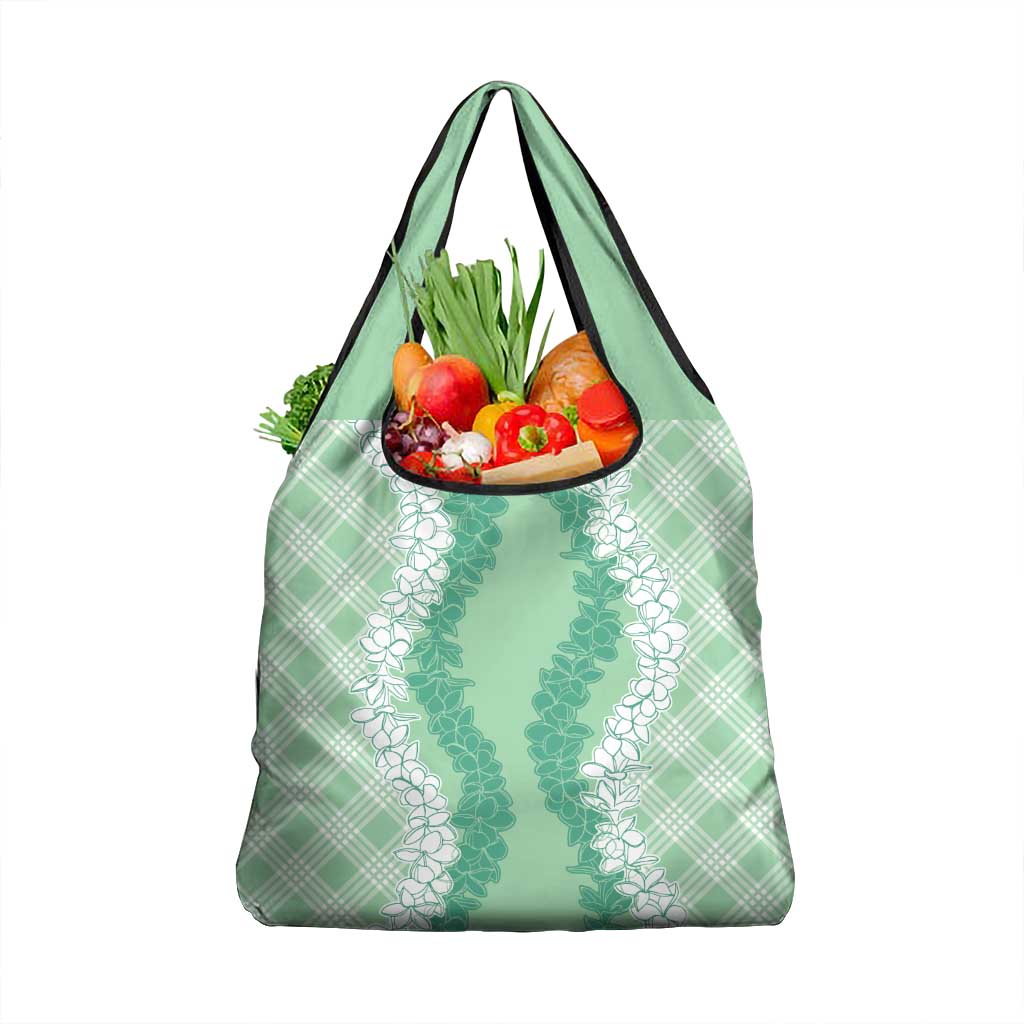 Hawaii Aloha Plumeria Lei Mint Palaka Grocery Bag - Polynesian Pride