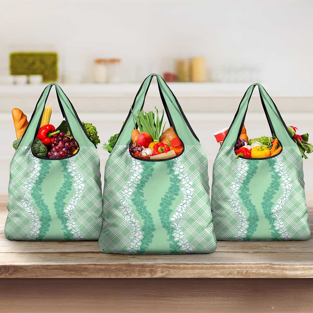 Hawaii Aloha Plumeria Lei Mint Palaka Grocery Bag - Polynesian Pride