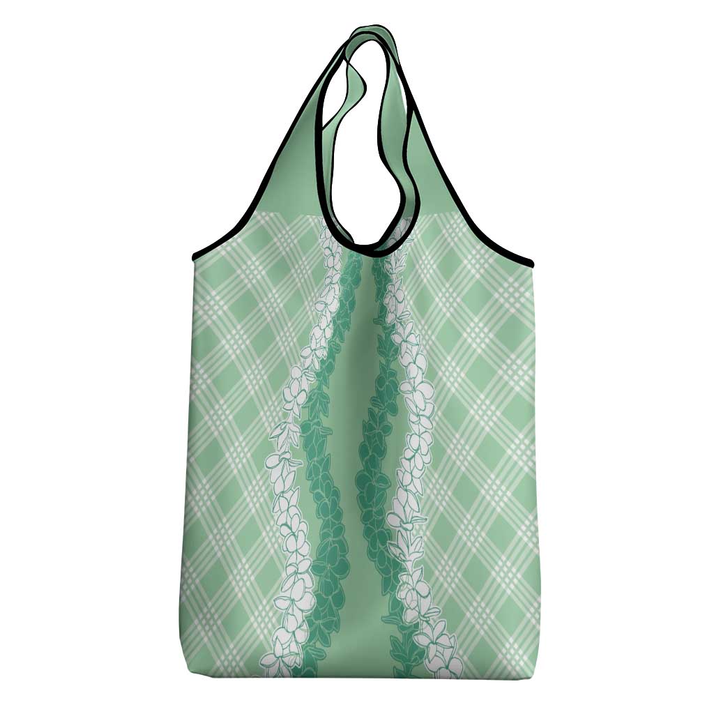 Hawaii Aloha Plumeria Lei Mint Palaka Grocery Bag - Polynesian Pride