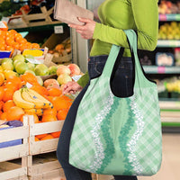 Hawaii Aloha Plumeria Lei Mint Palaka Grocery Bag - Polynesian Pride