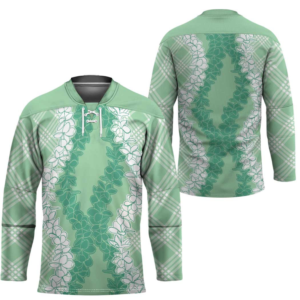 Hawaii Aloha Plumeria Lei Mint Palaka Hockey Jersey - Polynesian Pride