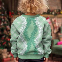 Hawaii Aloha Plumeria Lei Mint Palaka Kid Ugly Christmas Sweater - Polynesian Pride