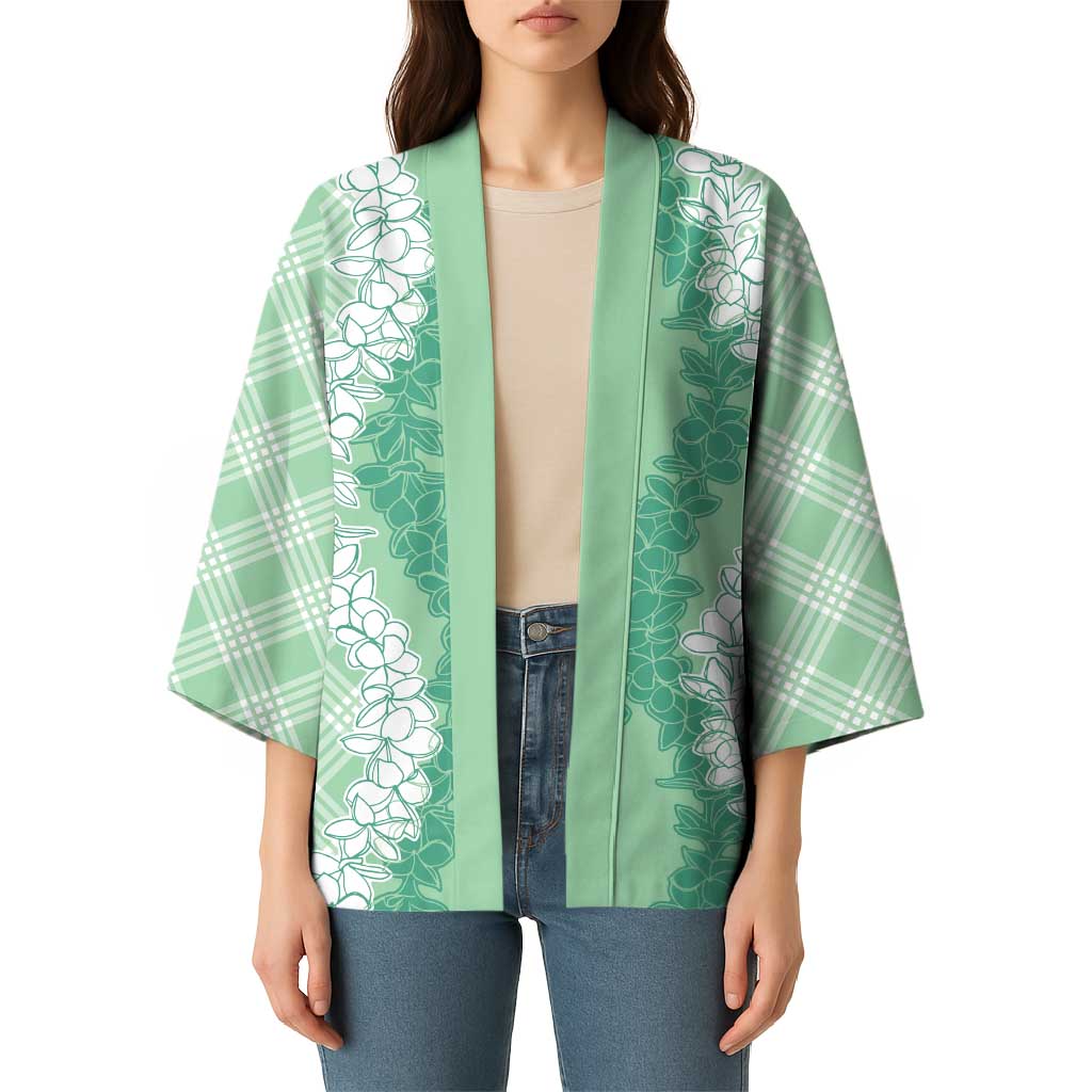 Hawaii Aloha Plumeria Lei Mint Palaka Kimono - Polynesian Pride