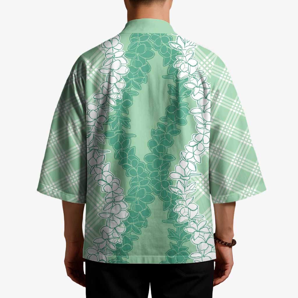 Hawaii Aloha Plumeria Lei Mint Palaka Kimono - Polynesian Pride