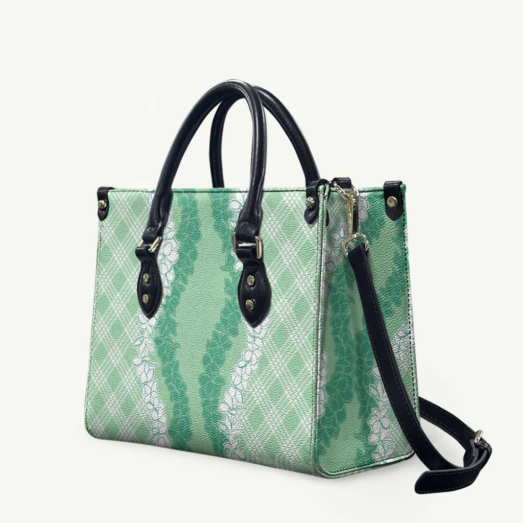 Hawaii Aloha Plumeria Lei Mint Palaka Leather Bag - Polynesian Pride