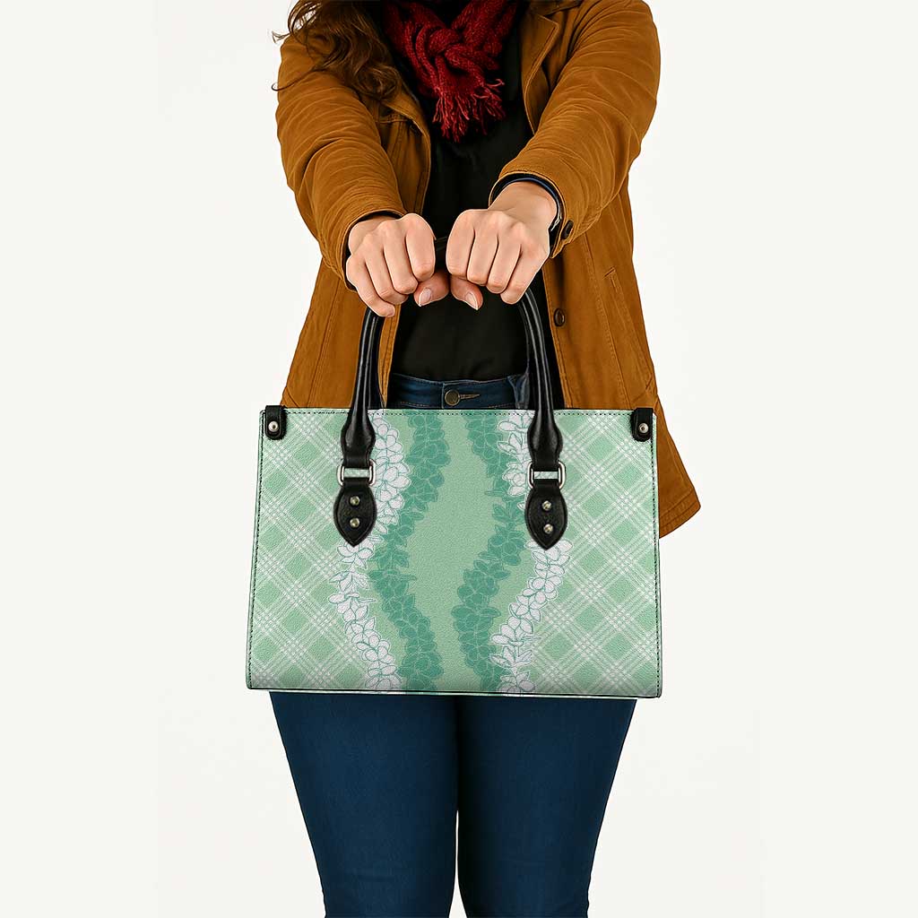 Hawaii Aloha Plumeria Lei Mint Palaka Leather Bag - Polynesian Pride