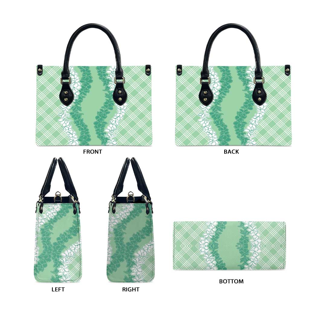Hawaii Aloha Plumeria Lei Mint Palaka Leather Bag - Polynesian Pride