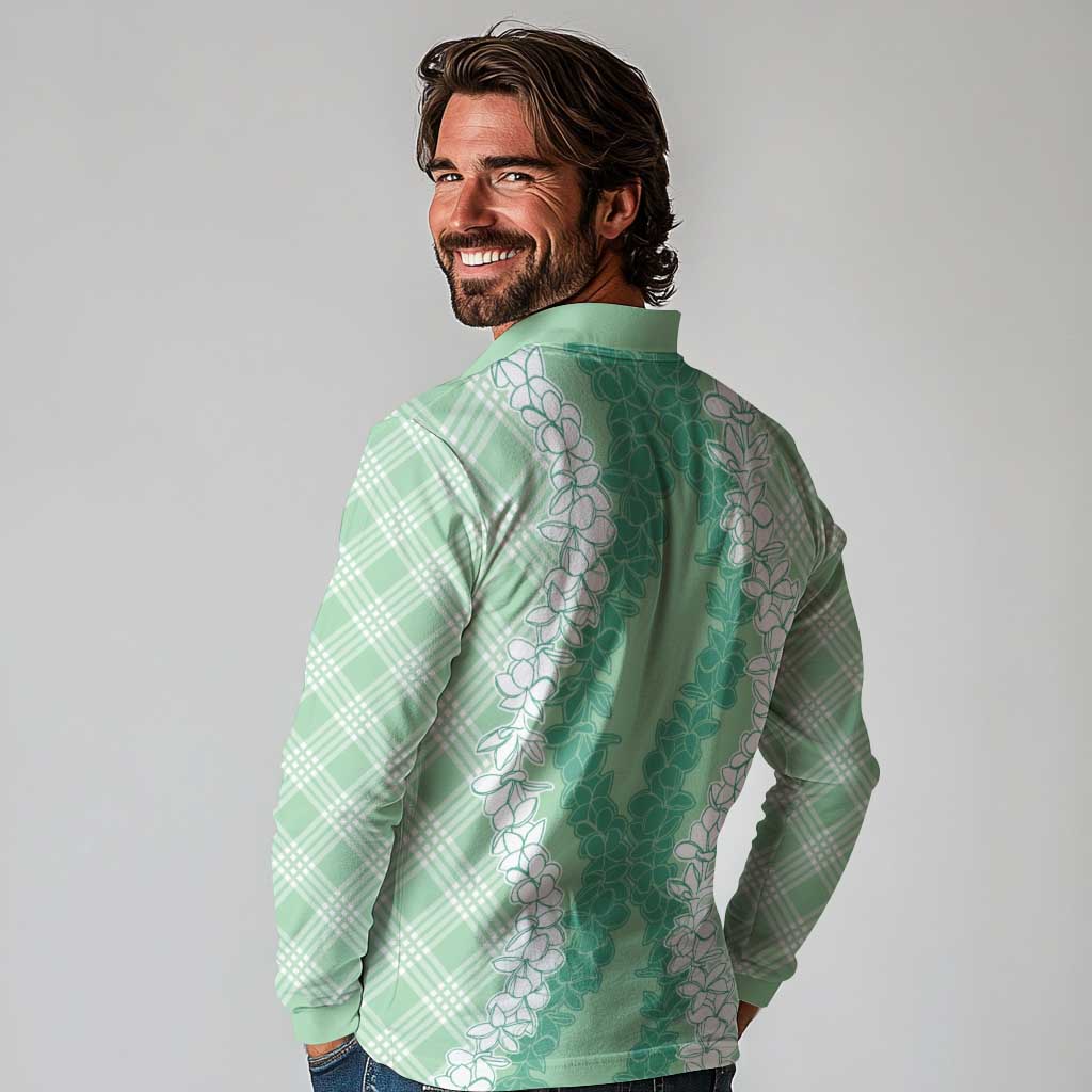 Hawaii Aloha Plumeria Lei Mint Palaka Long Sleeve Polo Shirt - Polynesian Pride