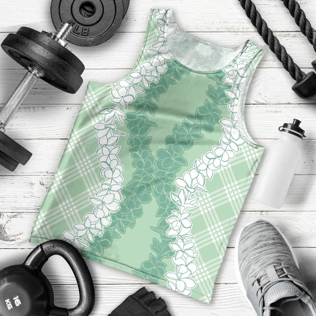 Hawaii Aloha Plumeria Lei Mint Palaka Men Tank Top - Polynesian Pride