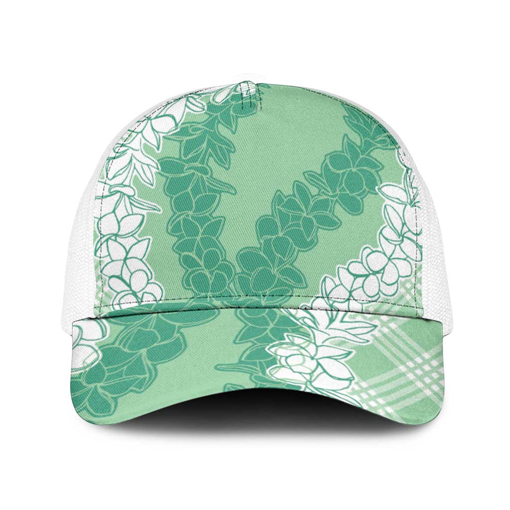 Hawaii Aloha Plumeria Lei Mint Palaka Mesh Trucker Cap - Polynesian Pride