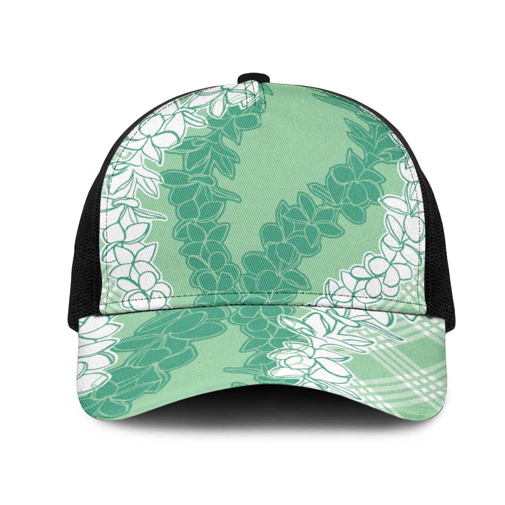 Hawaii Aloha Plumeria Lei Mint Palaka Mesh Trucker Cap - Polynesian Pride