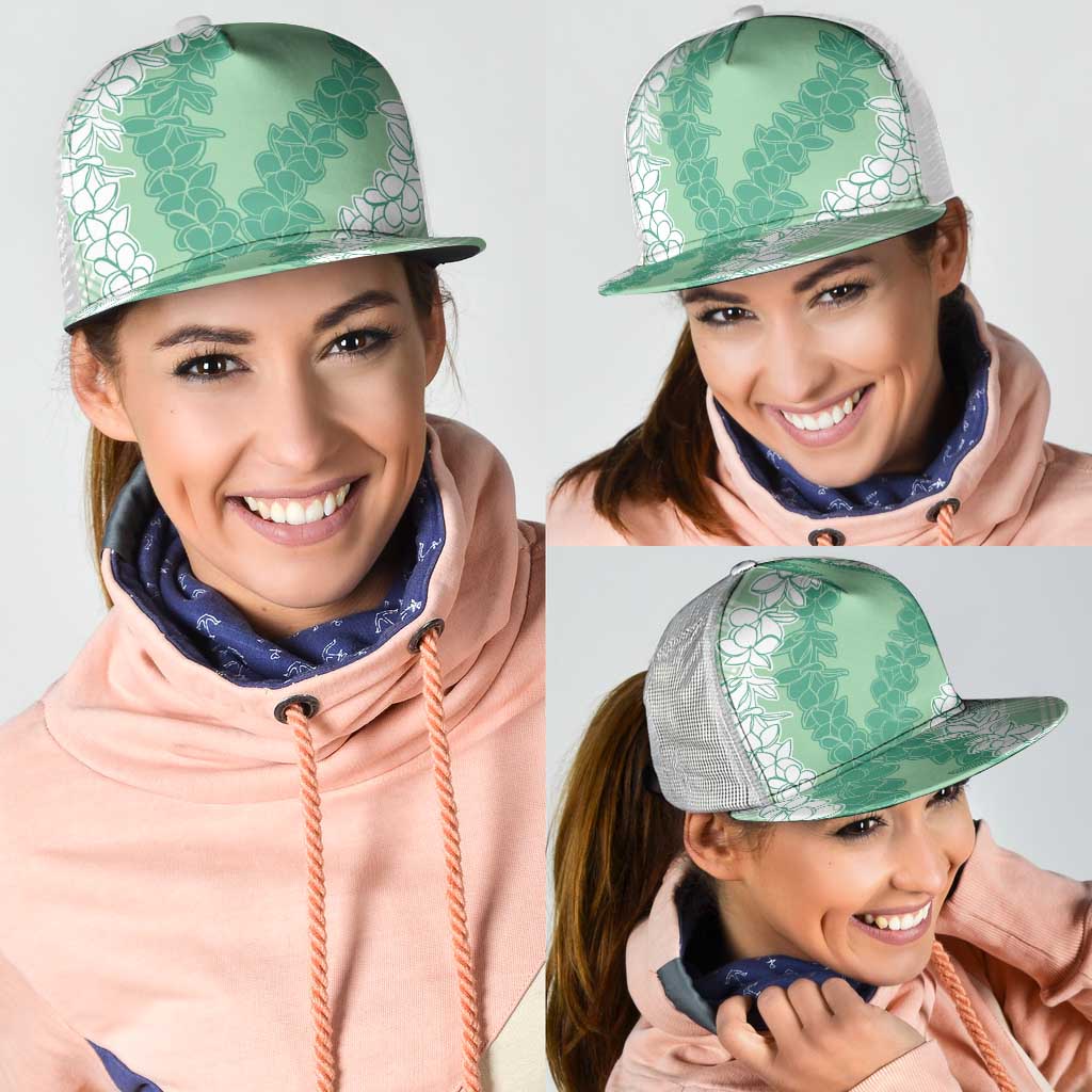 Hawaii Aloha Plumeria Lei Mint Palaka Mesh Trucker Cap - Polynesian Pride