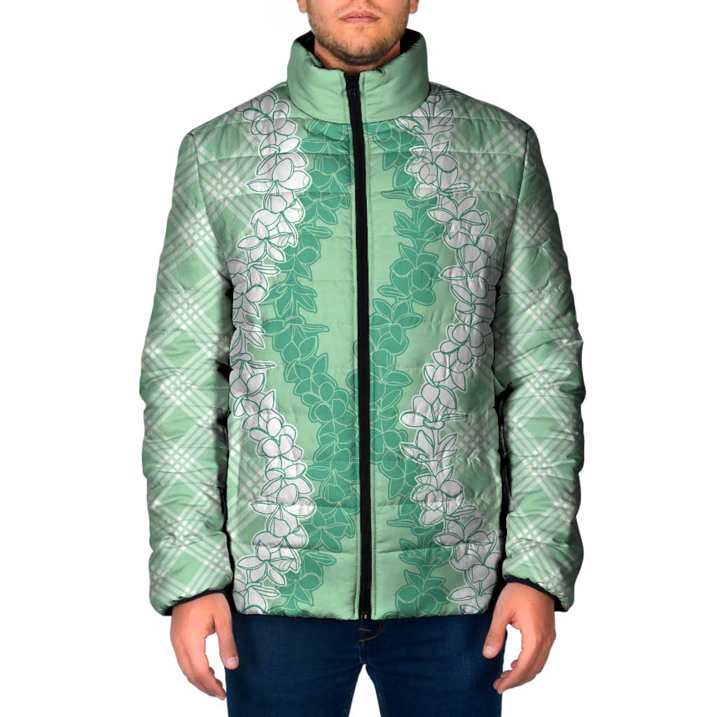 Hawaii Aloha Plumeria Lei Mint Palaka Padded Jacket - Polynesian Pride