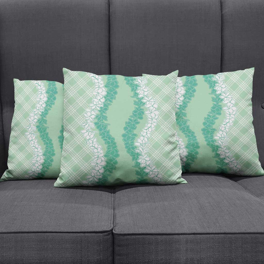 Hawaii Aloha Plumeria Lei Mint Palaka Pillow Cover - Polynesian Pride