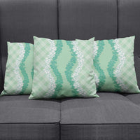 Hawaii Aloha Plumeria Lei Mint Palaka Pillow Cover - Polynesian Pride