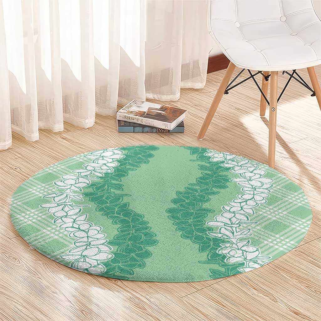Hawaii Aloha Plumeria Lei Mint Palaka Round Carpet - Polynesian Pride