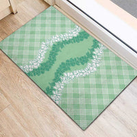 Hawaii Aloha Plumeria Lei Mint Palaka Rubber Doormat - Polynesian Pride