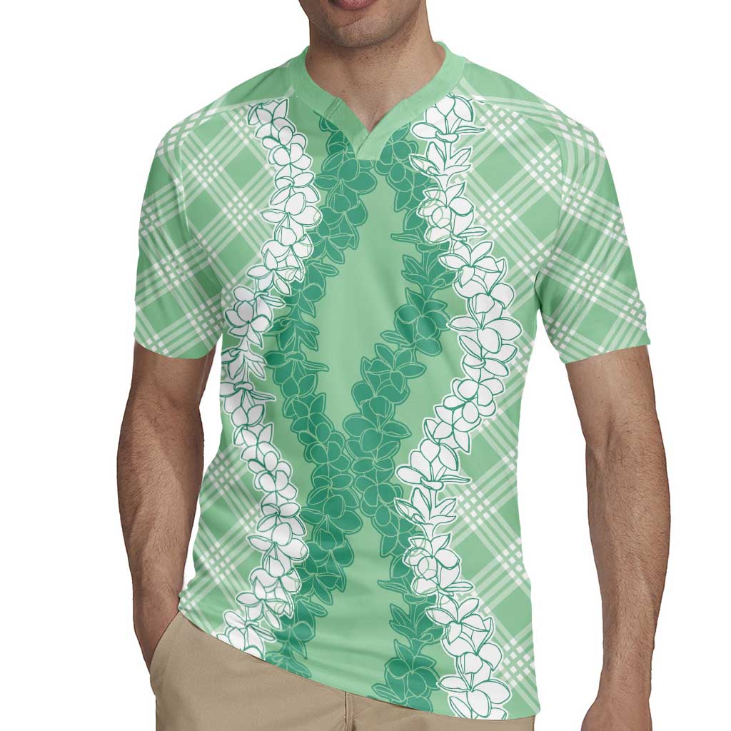 Hawaii Aloha Plumeria Lei Mint Palaka Rugby Jersey - Polynesian Pride