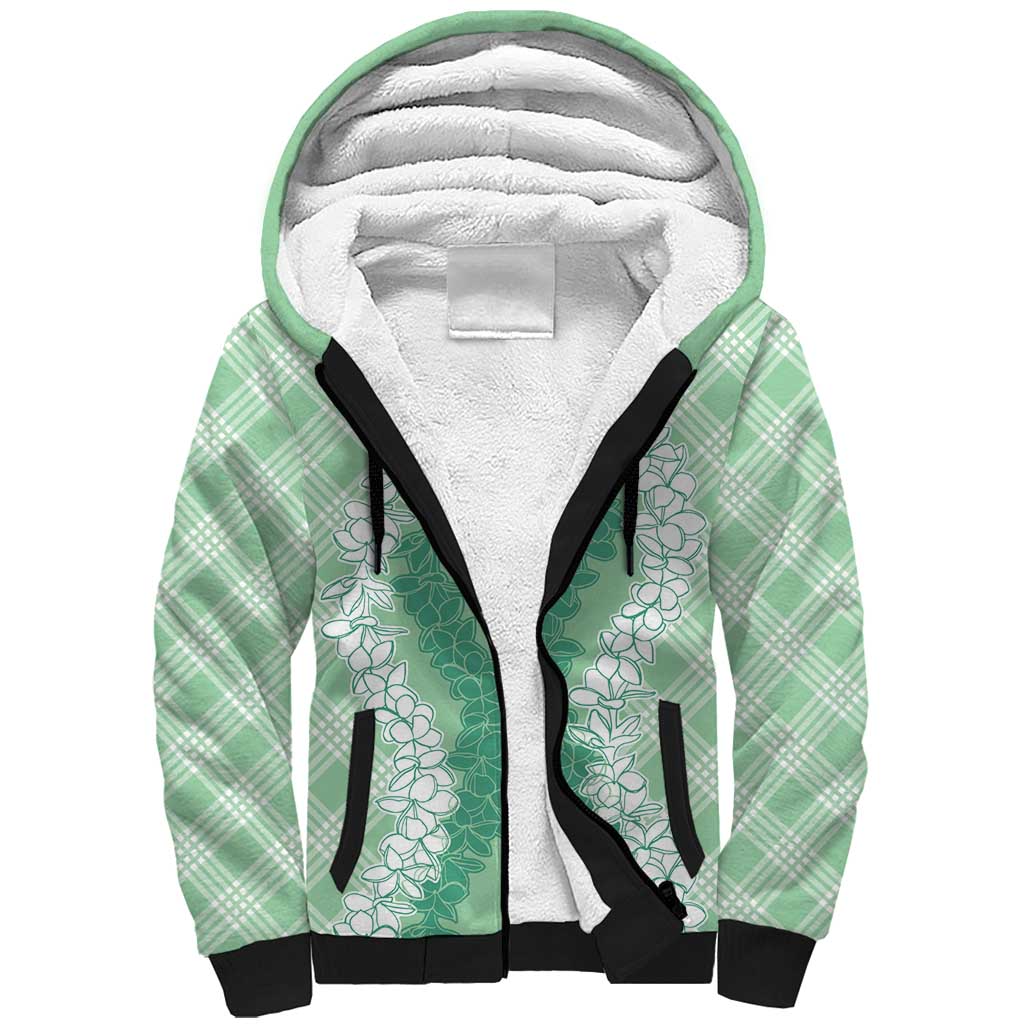 Hawaii Aloha Plumeria Lei Mint Palaka Sherpa Hoodie - Polynesian Pride
