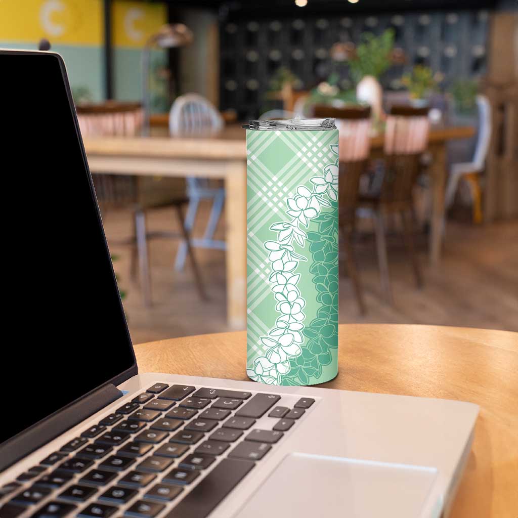 Hawaii Aloha Plumeria Lei Mint Palaka Skinny Tumbler - Polynesian Pride