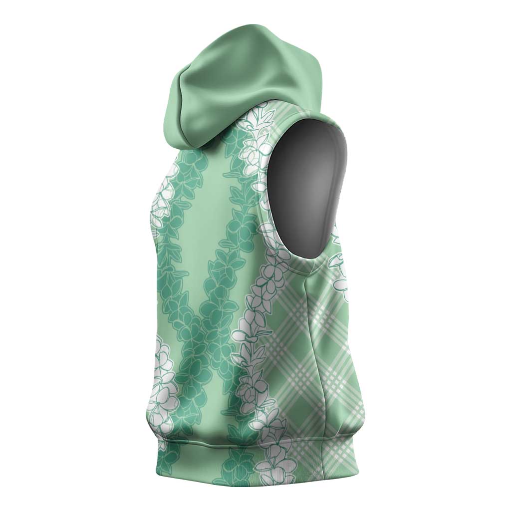 Hawaii Aloha Plumeria Lei Mint Palaka Sleeveless Hoodie - Polynesian Pride