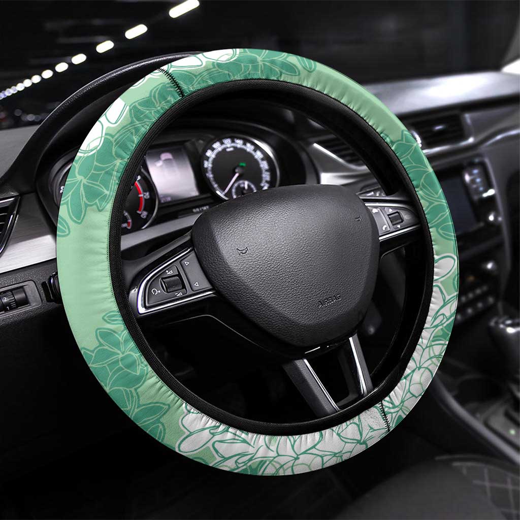 Hawaii Aloha Plumeria Lei Mint Palaka Steering Wheel Cover - Polynesian Pride