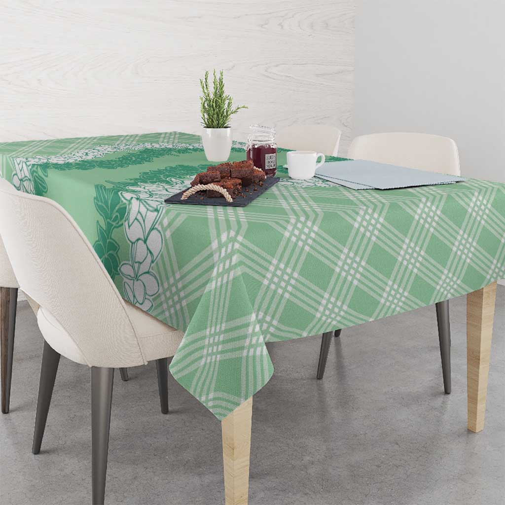 Hawaii Aloha Plumeria Lei Mint Palaka Tablecloth - Polynesian Pride