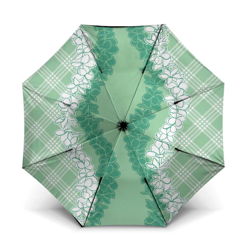 Hawaii Aloha Plumeria Lei Mint Palaka Umbrella - Polynesian Pride
