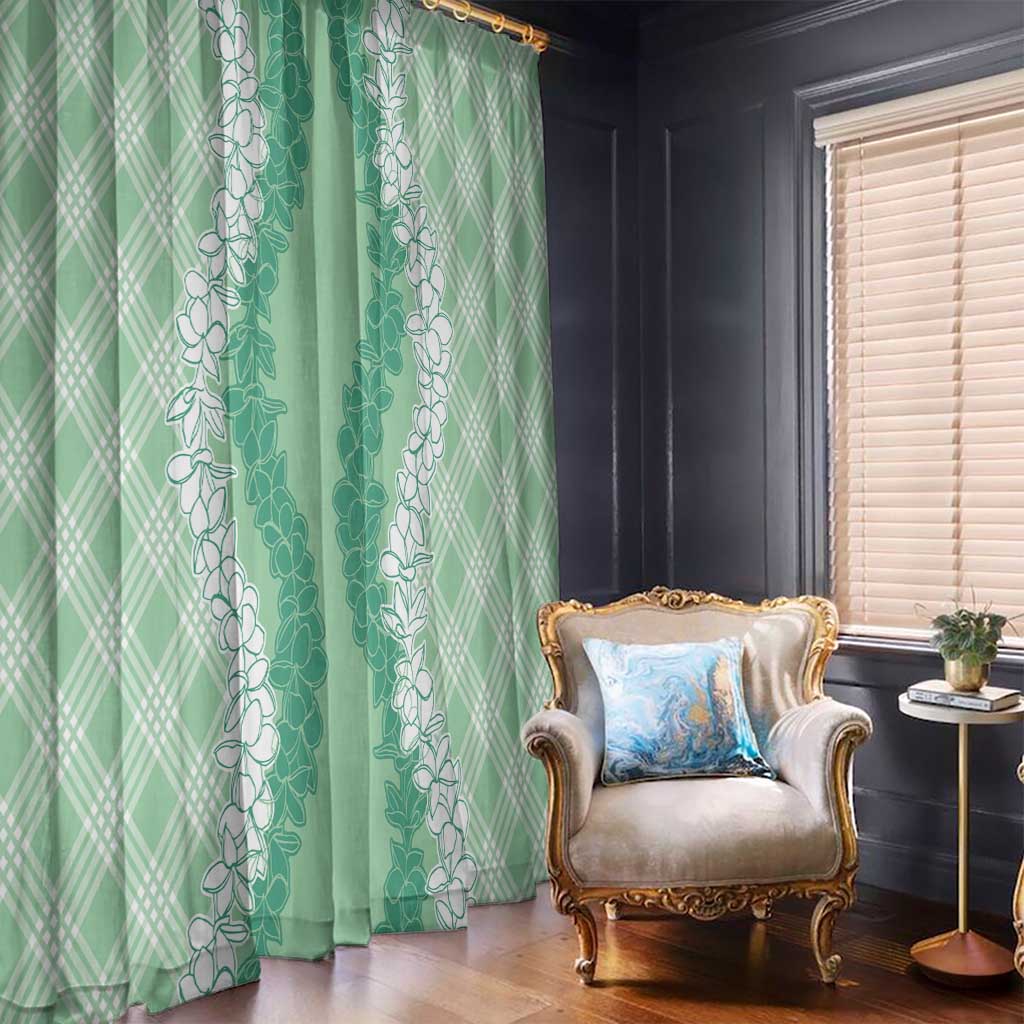 Hawaii Aloha Plumeria Lei Mint Palaka Window Curtain - Polynesian Pride
