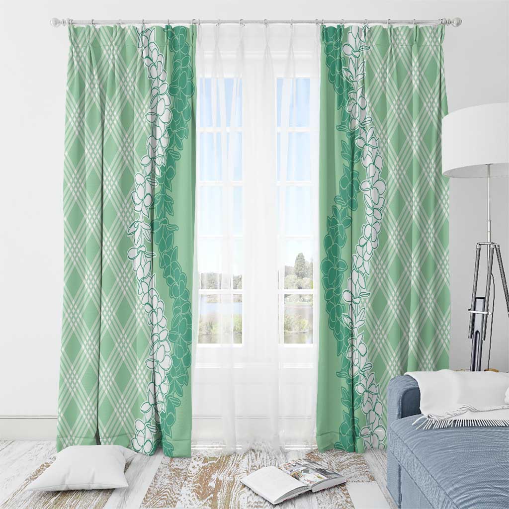 Hawaii Aloha Plumeria Lei Mint Palaka Window Curtain - Polynesian Pride