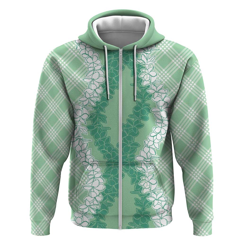 Hawaii Aloha Plumeria Lei Mint Palaka Zip Hoodie - Polynesian Pride