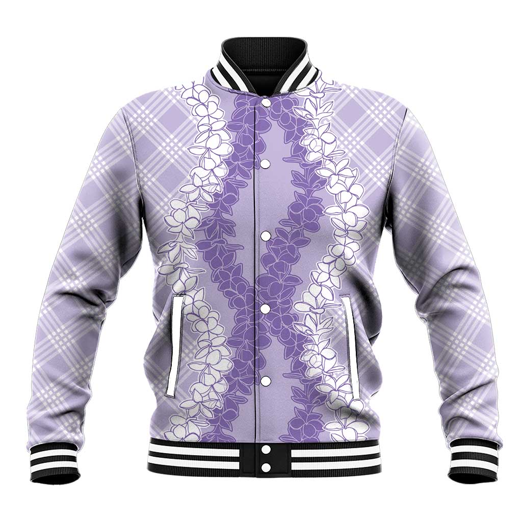 Hawaii Aloha Plumeria Lei Lavender Palaka Baseball Jacket - Polynesian Pride