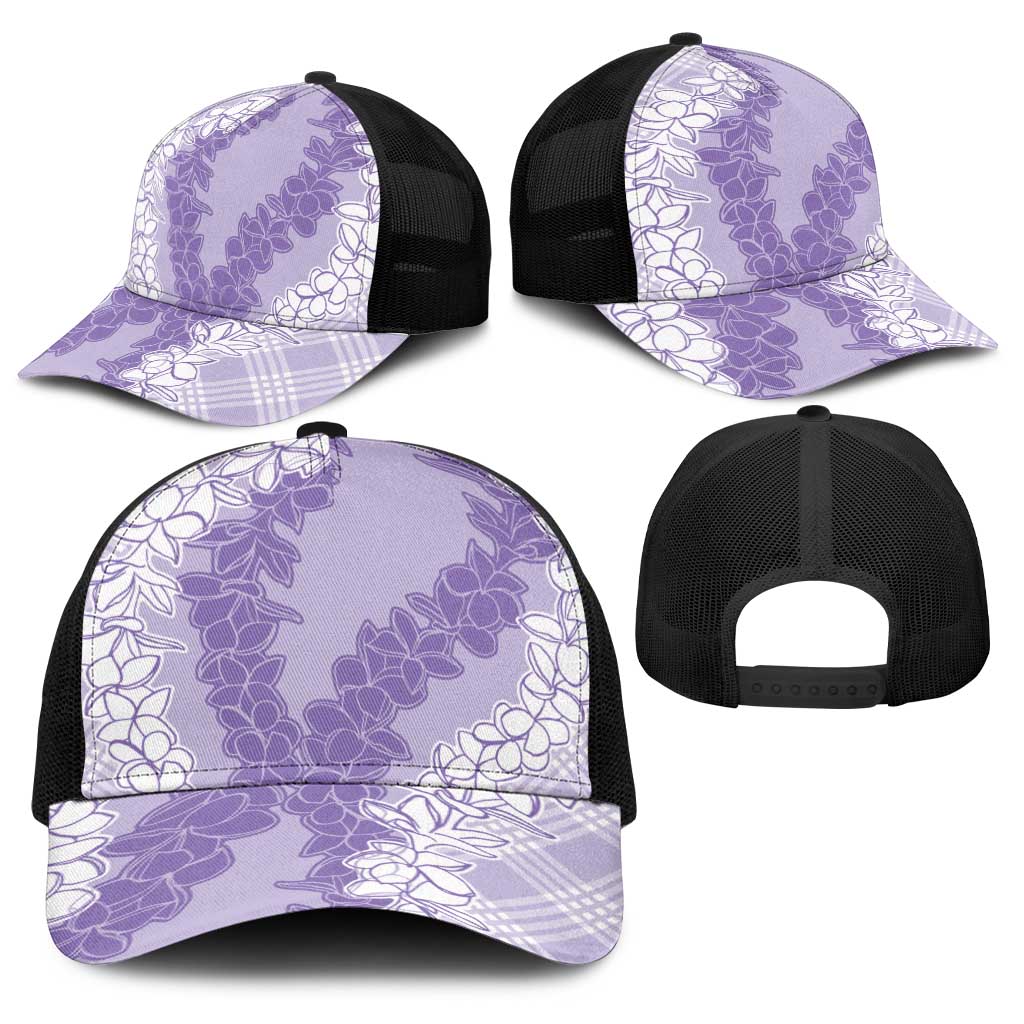 Hawaii Aloha Plumeria Lei Lavender Palaka Baseball Net Cap - Polynesian Pride