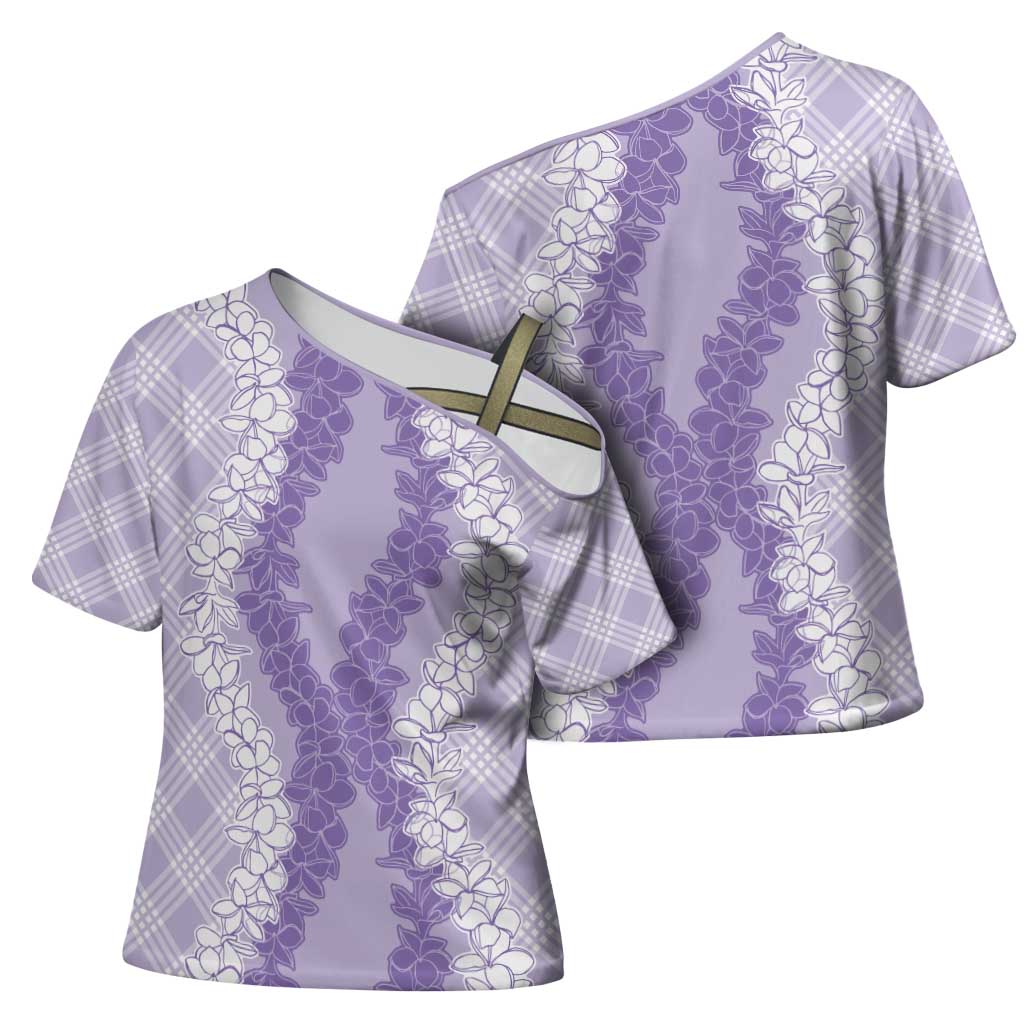 Hawaii Aloha Plumeria Lei Lavender Palaka Cross Shoulder Shirt - Polynesian Pride