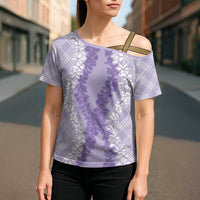 Hawaii Aloha Plumeria Lei Lavender Palaka Cross Shoulder Shirt - Polynesian Pride
