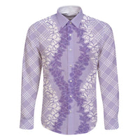 Hawaii Aloha Plumeria Lei Lavender Palaka Family Matching Long Sleeve Bodycon Dress and Hawaiian Shirt LT7 Dad's Shirt - Long Sleeve Lavender - Polynesian Pride
