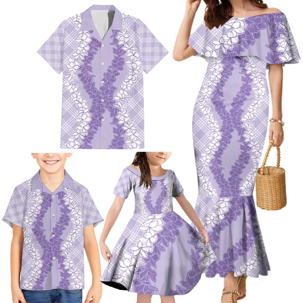Hawaii Aloha Plumeria Lei Lavender Palaka Family Matching Mermaid Dress and Hawaiian Shirt LT7 - Polynesian Pride