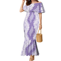 Hawaii Aloha Plumeria Lei Lavender Palaka Family Matching Mermaid Dress and Hawaiian Shirt LT7 Mom's Dress Lavender - Polynesian Pride