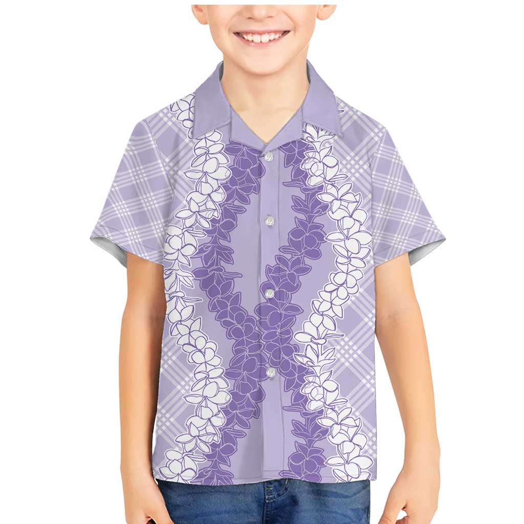 Hawaii Aloha Plumeria Lei Lavender Palaka Family Matching Mermaid Dress and Hawaiian Shirt LT7 Son's Shirt Lavender - Polynesian Pride