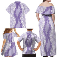 Hawaii Aloha Plumeria Lei Lavender Palaka Family Matching Off Shoulder Maxi Dress and Hawaiian Shirt LT7 - Polynesian Pride