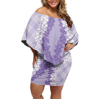 Hawaii Aloha Plumeria Lei Lavender Palaka Family Matching Off Shoulder Short Dress and Hawaiian Shirt LT7 Mom's Dress Lavender - Polynesian Pride