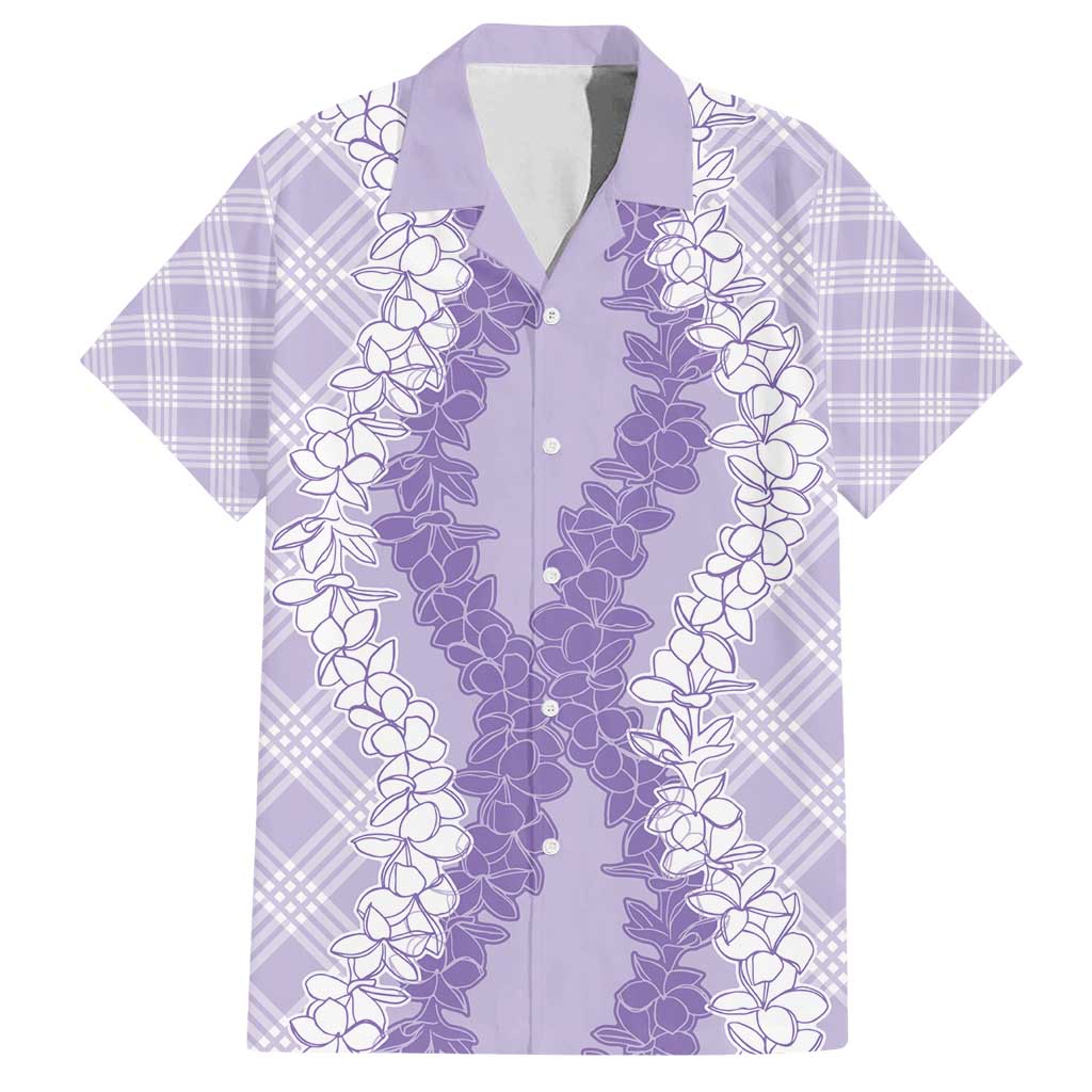 Hawaii Aloha Plumeria Lei Lavender Palaka Family Matching Puletasi and Hawaiian Shirt LT7 Dad's Shirt - Short Sleeve Lavender - Polynesian Pride