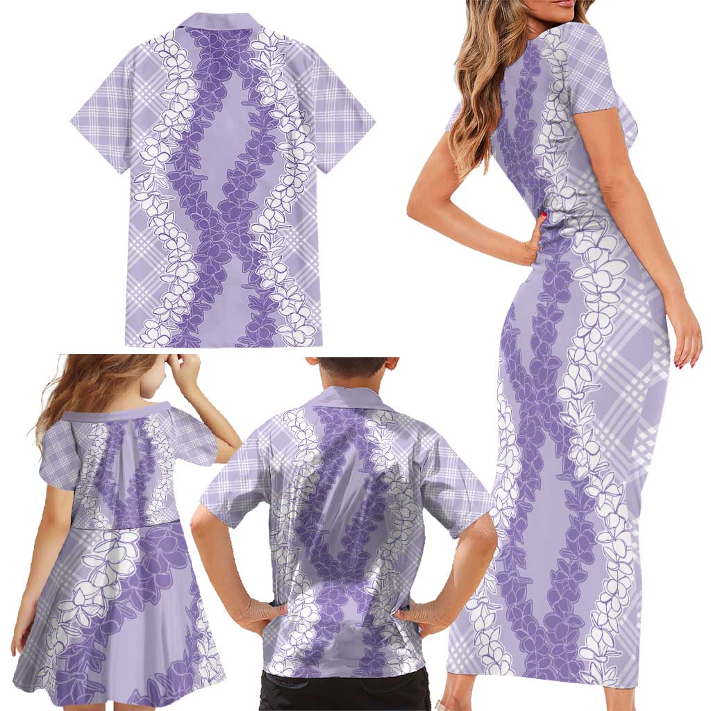 Hawaii Aloha Plumeria Lei Lavender Palaka Family Matching Short Sleeve Bodycon Dress and Hawaiian Shirt LT7 - Polynesian Pride