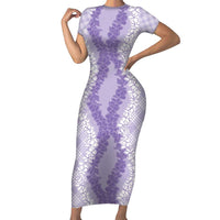 Hawaii Aloha Plumeria Lei Lavender Palaka Family Matching Short Sleeve Bodycon Dress and Hawaiian Shirt LT7 Mom's Dress Lavender - Polynesian Pride